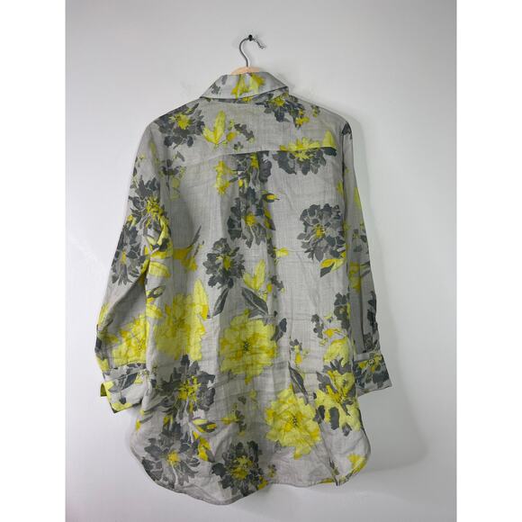 NEW Lee Mathews Lila Button Front Long Sleeve Floral Shirt Yellow Gray Size: 4 - Picture 6 of 7